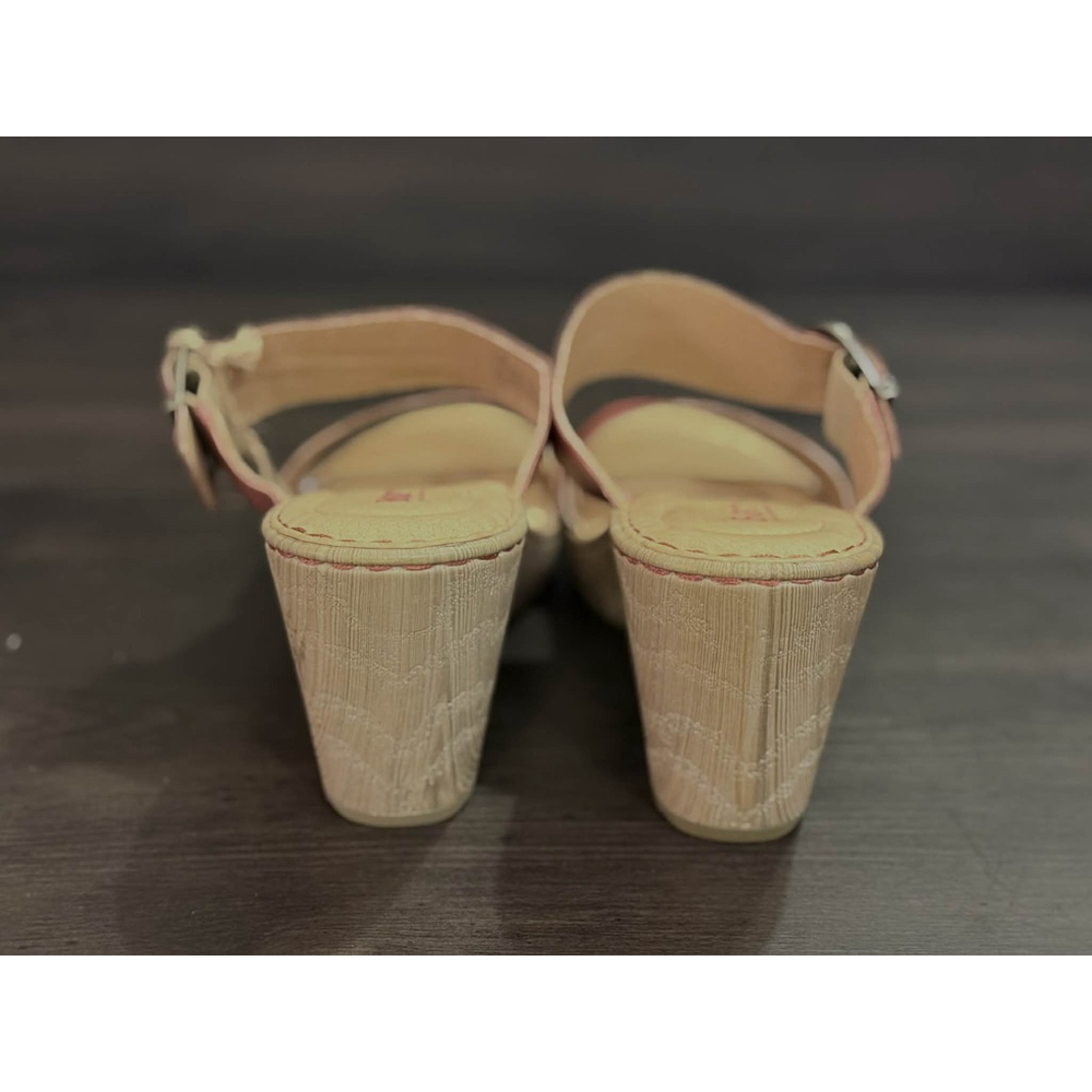 Born Women's Emily LEATHER Straps Wedge Mule Sandals Size 10 M Rust Pink Red - Picture 10 of 15